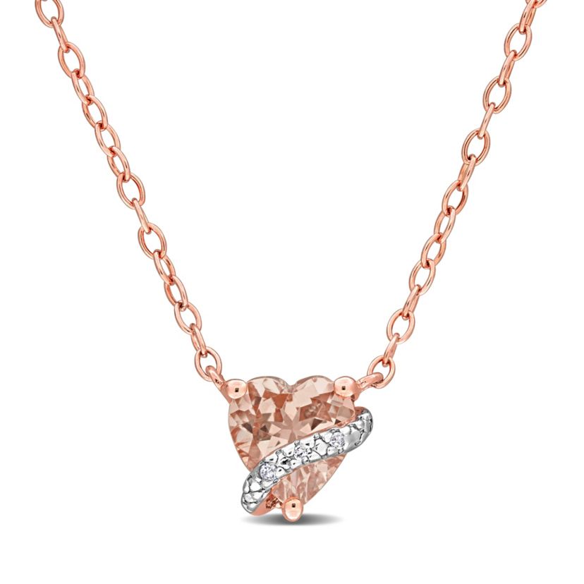 Morganite and Diamond Accent Heart Pendant with Chain in 2-Tone Sterling Silver