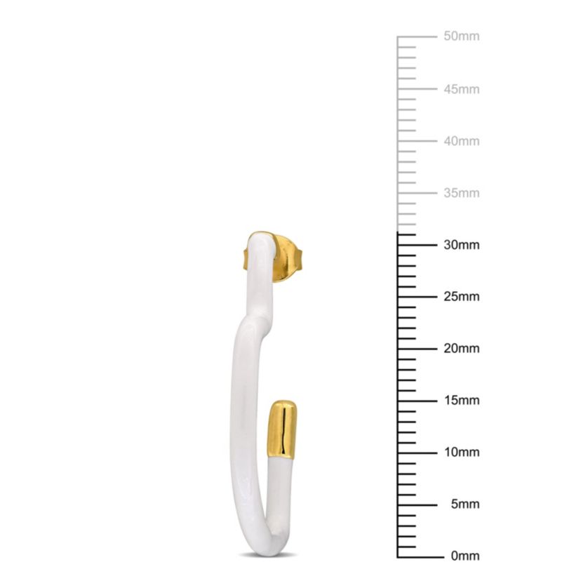 White Enamel Open Heart Earrings in Yellow Plated Sterling Silver