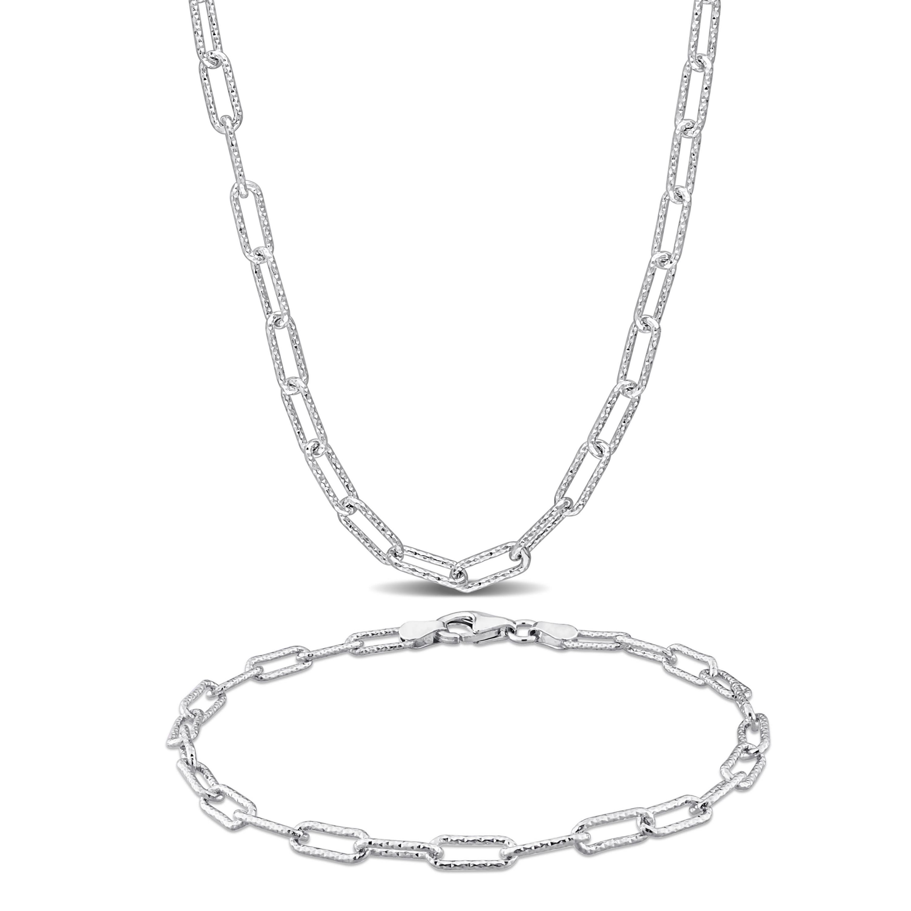 2-Piece Set of 3.5mm Paperclip Chain Necklace and Anklet in Sterling Silver