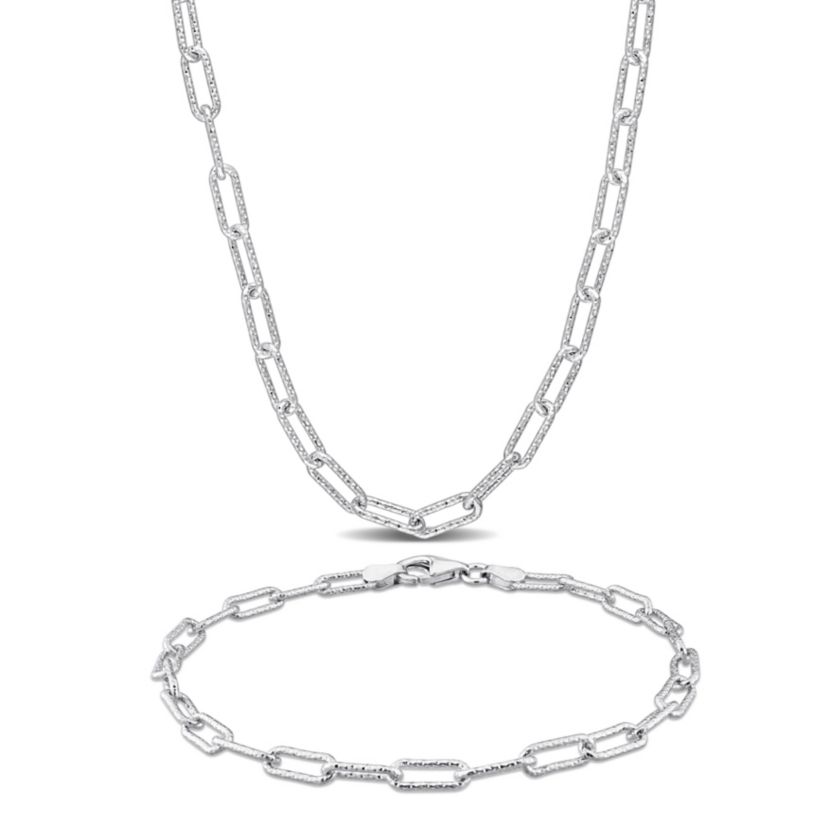 2-Piece Set of 3.5mm Paperclip Chain Necklace and Anklet in Sterling Silver