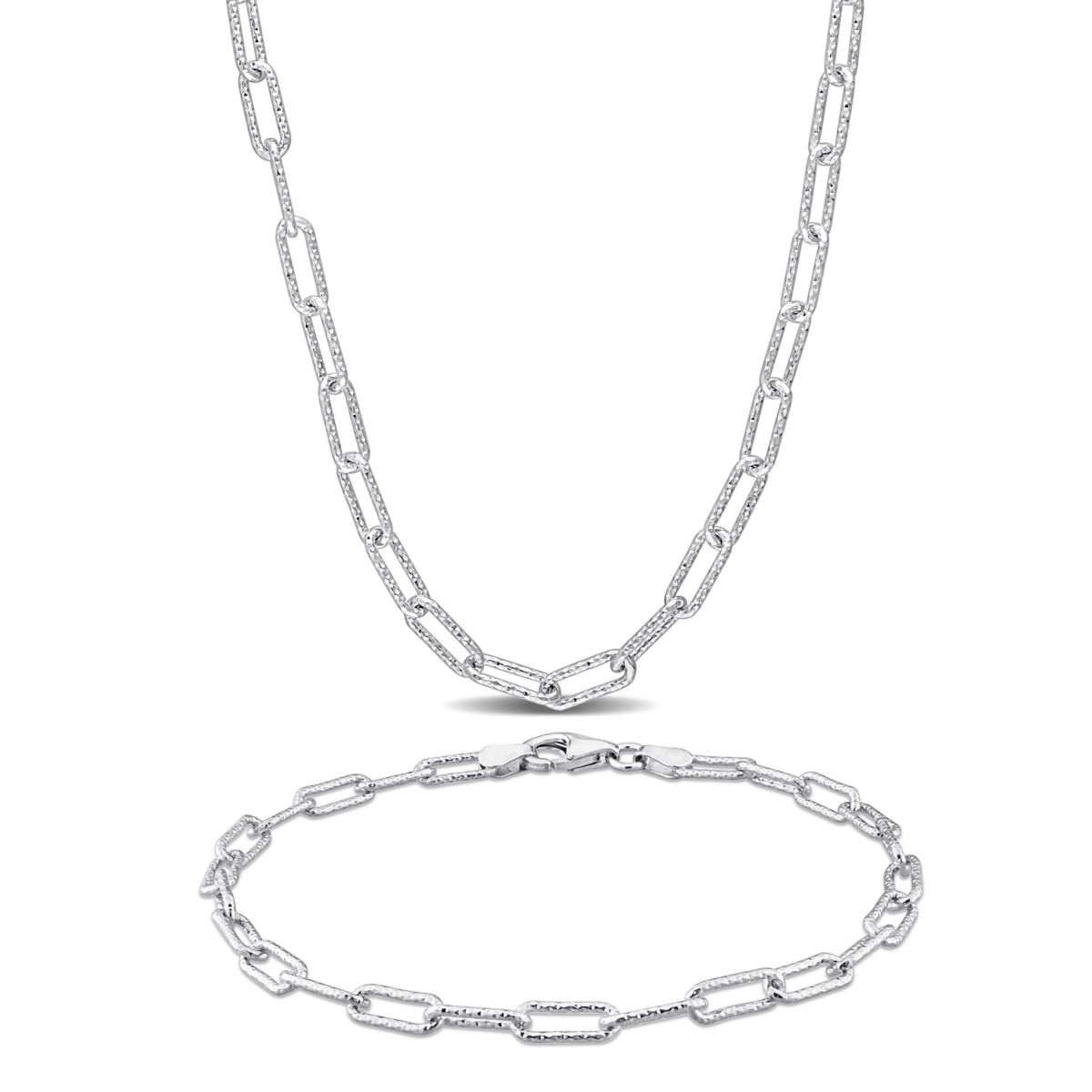 2-Piece Set of 3.5mm Paperclip Chain Necklace and Anklet in Sterling Silver