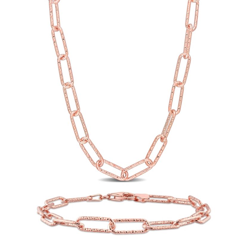 2-Piece Set of 5mm Paperclip Chain Necklace and Anklet in Rose Plated Sterling Silver