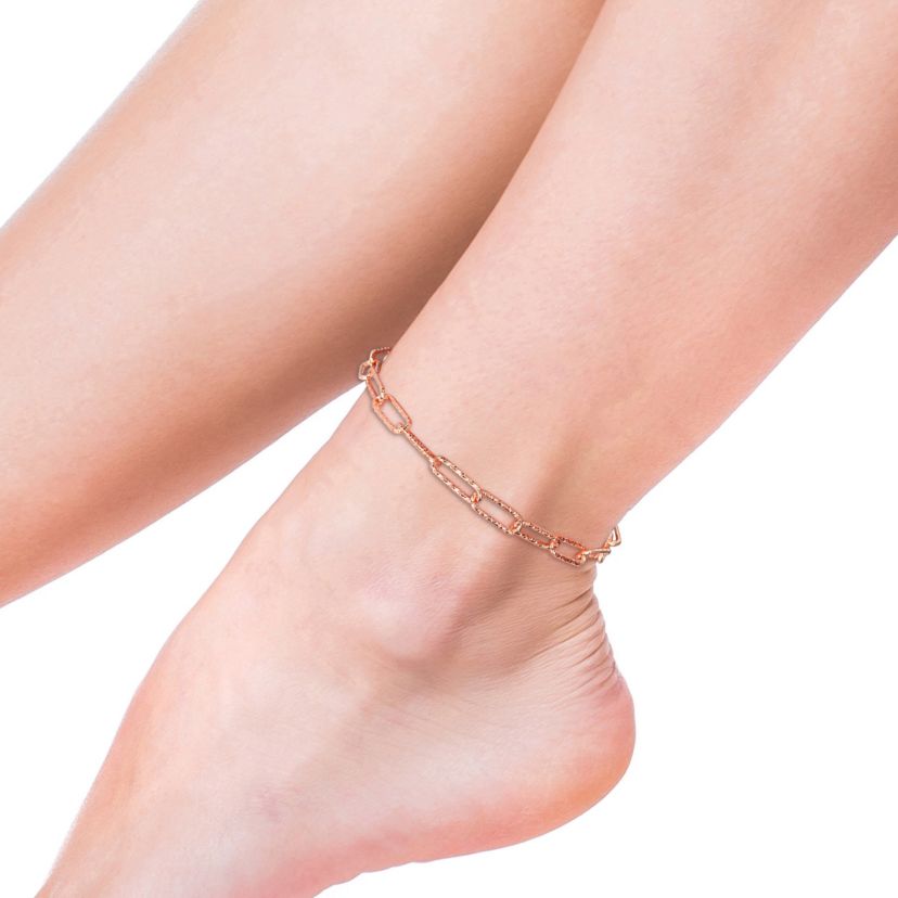 2-Piece Set of 5mm Paperclip Chain Necklace and Anklet in Rose Plated Sterling Silver