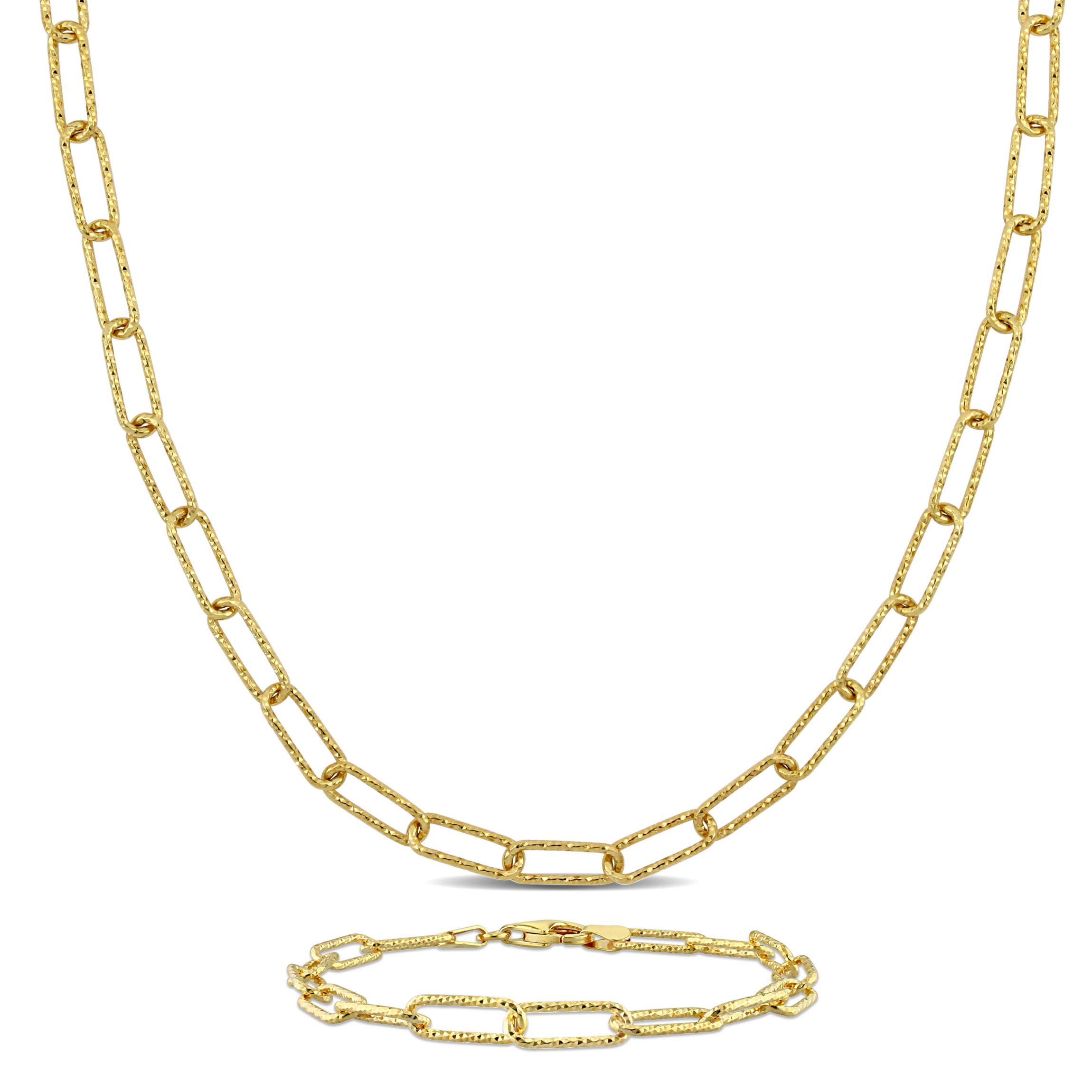 2-Piece Set of Mens 5mm Paperclip Chain Necklace and Bracelet in Yellow Plated Sterling Silver