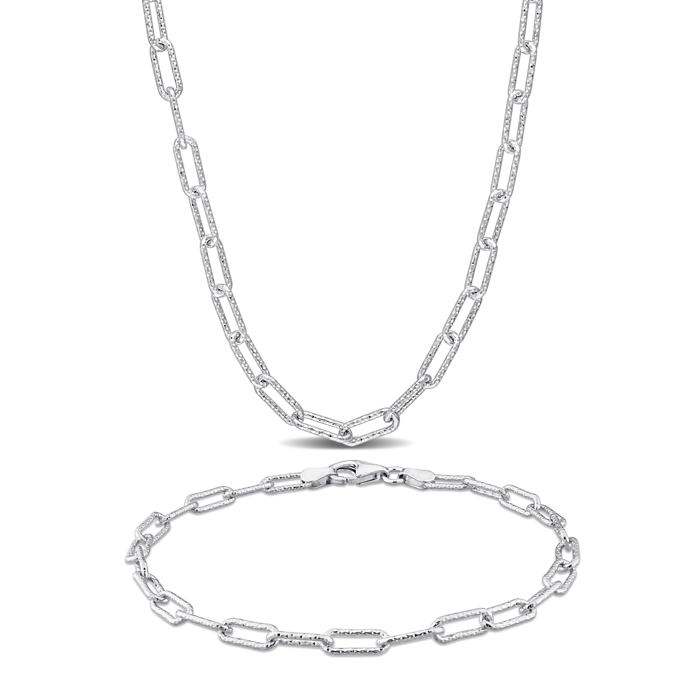 2-Piece Set of Mens 3.5mm Paperclip Chain Necklace and Bracelet in Sterling Silver