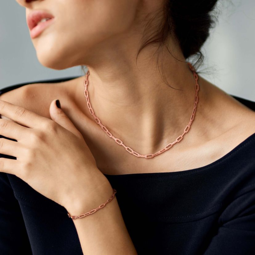 2-Piece Set of 3.5mm Paperclip Chain Necklace and Bracelet in Rose Plated Sterling Silver