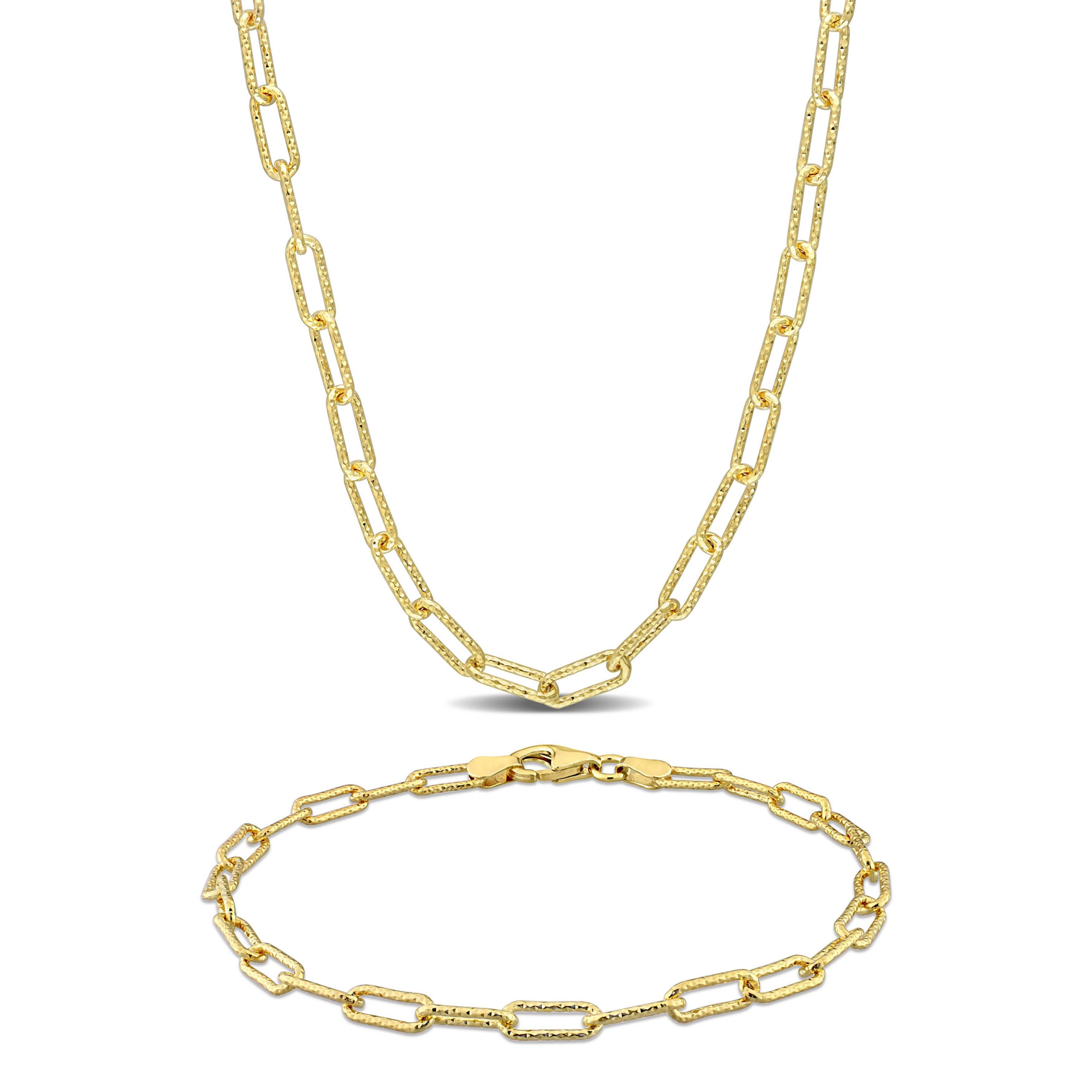 2-Piece Set of Mens 3.5mm Paperclip Chain Necklace and Bracelet in Yellow Plated Sterling Silver