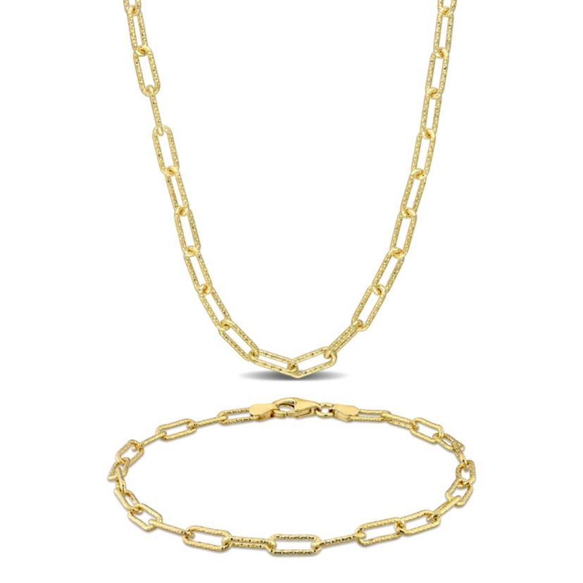 2-Piece Set of Mens 3.5mm Paperclip Chain Necklace and Bracelet in Yellow Plated Sterling Silver