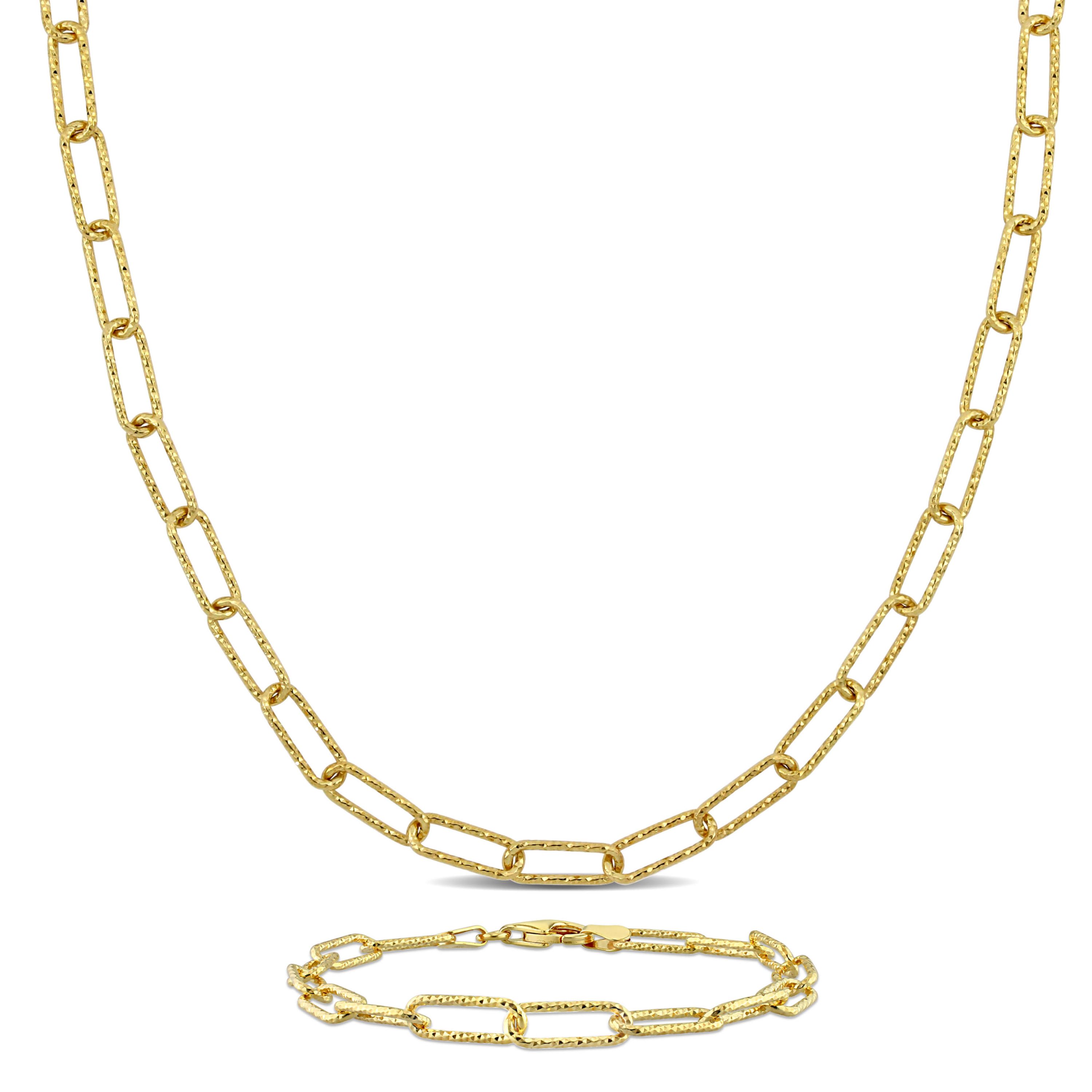 2-Piece Set of 5mm Paperclip Chain Necklace and Bracelet in Yellow Plated Sterling Silver
