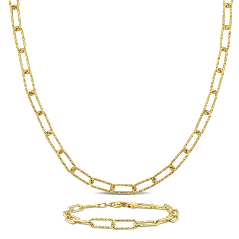 2-Piece Set of 5mm Paperclip Chain Necklace and Bracelet in Yellow Plated Sterling Silver