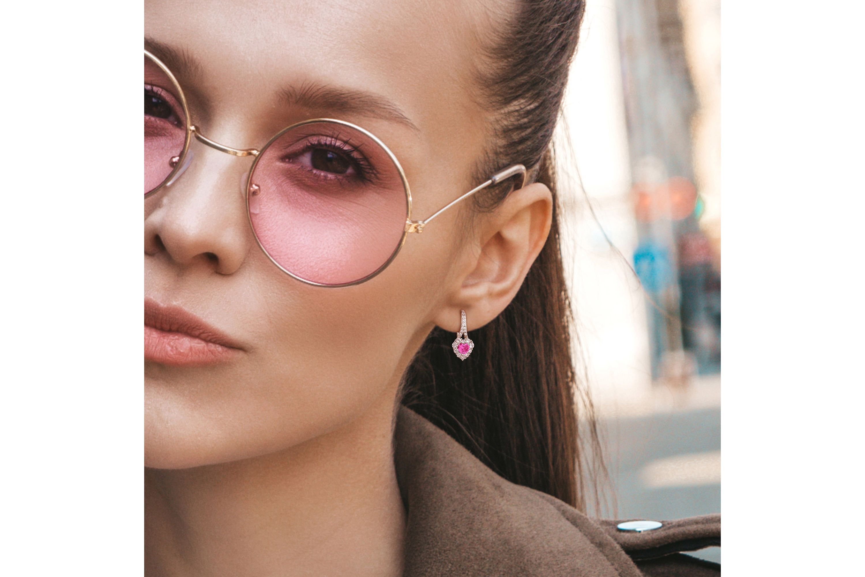 Lab Created 2-Pc Set of Created Pink and White Sapphire Halo Heart Drop Earrings and Ring in Sterling Silver