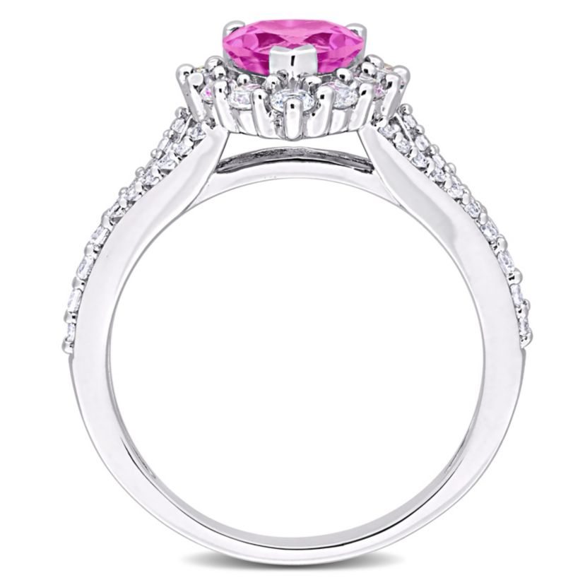 Lab Created 2-Pc Set of Created Pink and White Sapphire Halo Heart Drop Earrings and Ring in Sterling Silver