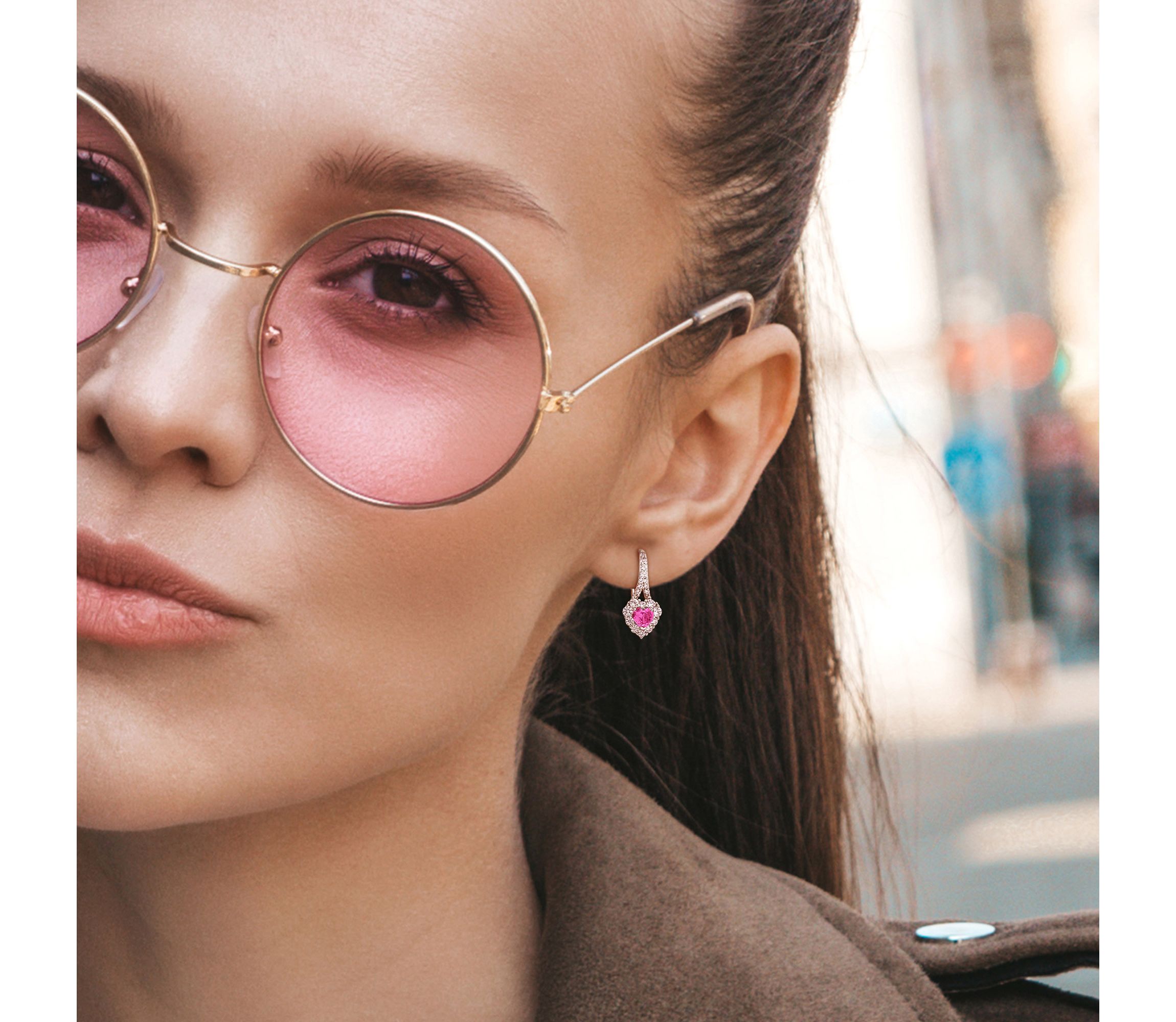 Lab Created 2-Pc Set of Created Pink and White Sapphire Halo Heart Drop Earrings and Ring in Sterling Silver