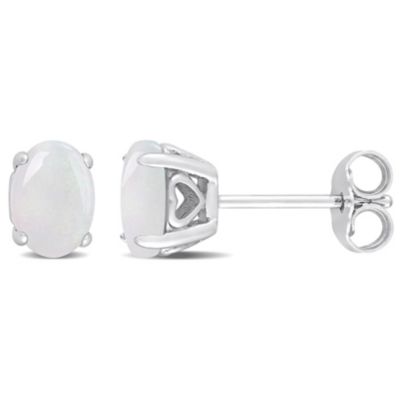 Belk & Co Opal Oval Stud Earrings in Sterling Silver, White, 8.25 in