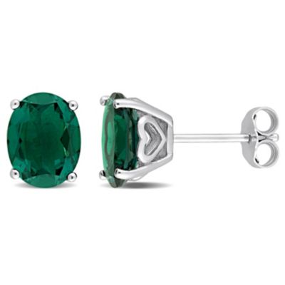 Belk & Co Lab Created Emerald Oval Stud Earrings in Sterling Silver