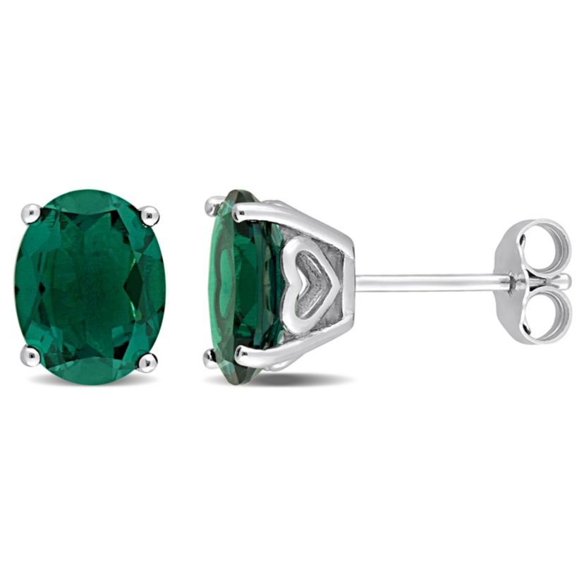 Lab Created Created Emerald Oval Stud Earrings in Sterling Silver