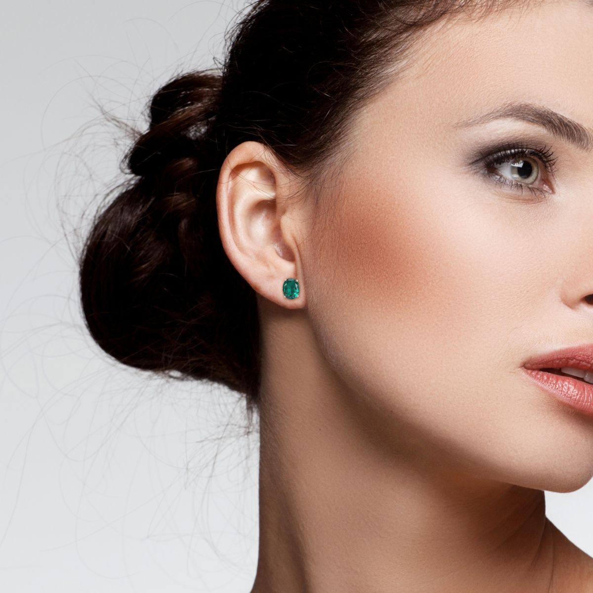 Lab Created Created Emerald Oval Stud Earrings in Sterling Silver