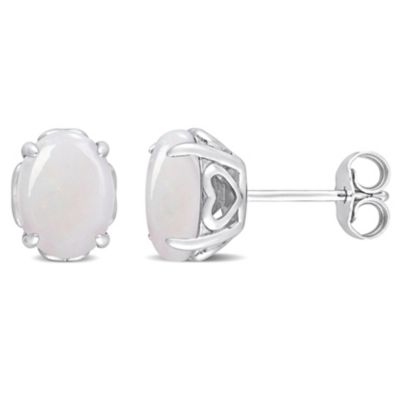 Belk & Co Opal Oval Stud Earrings in Sterling Silver, White, 8.25 in