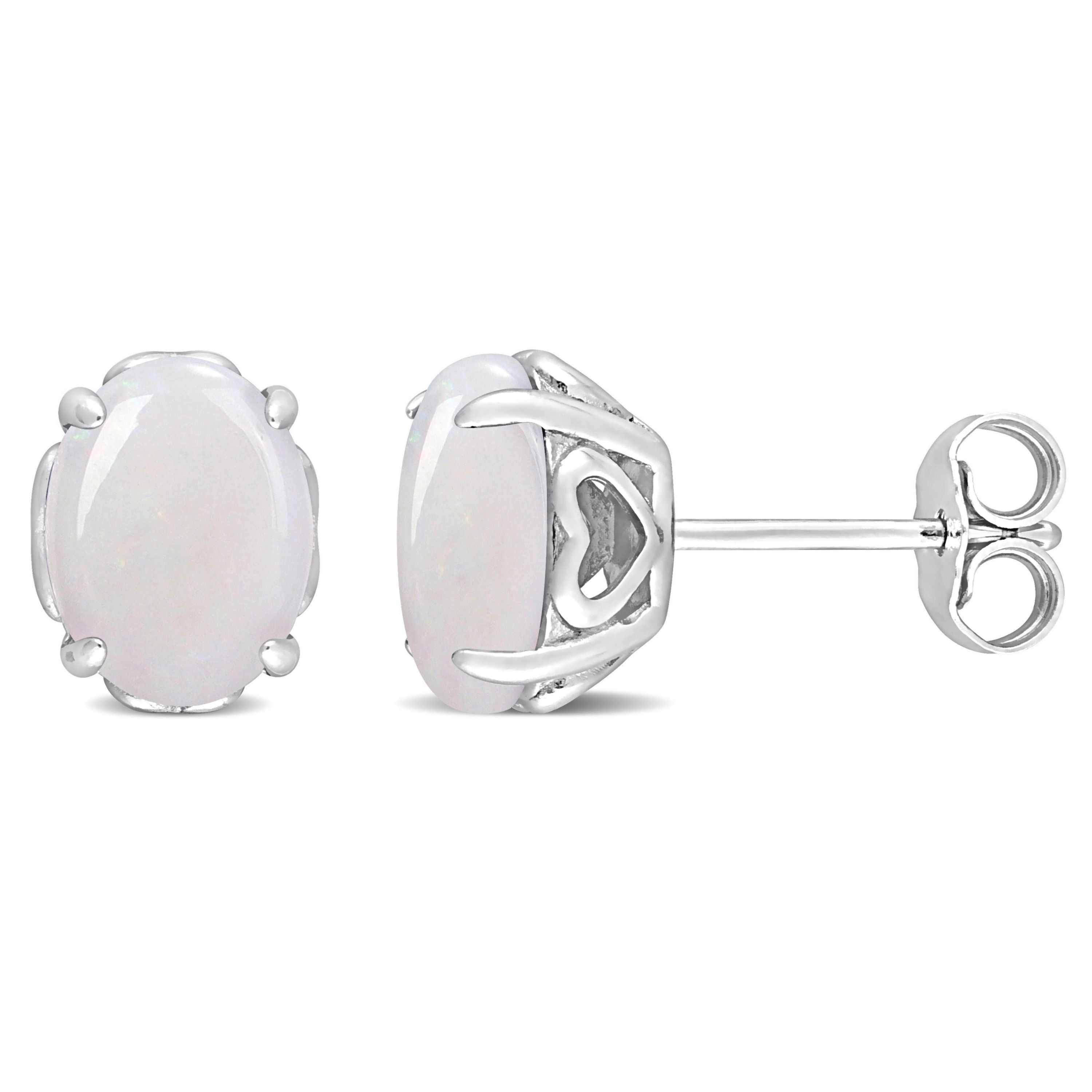Opal Oval Stud Earrings in Sterling Silver