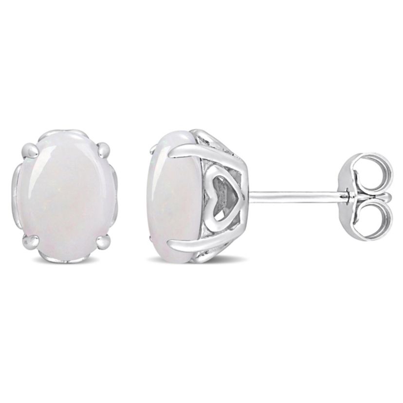Opal Oval Stud Earrings in Sterling Silver