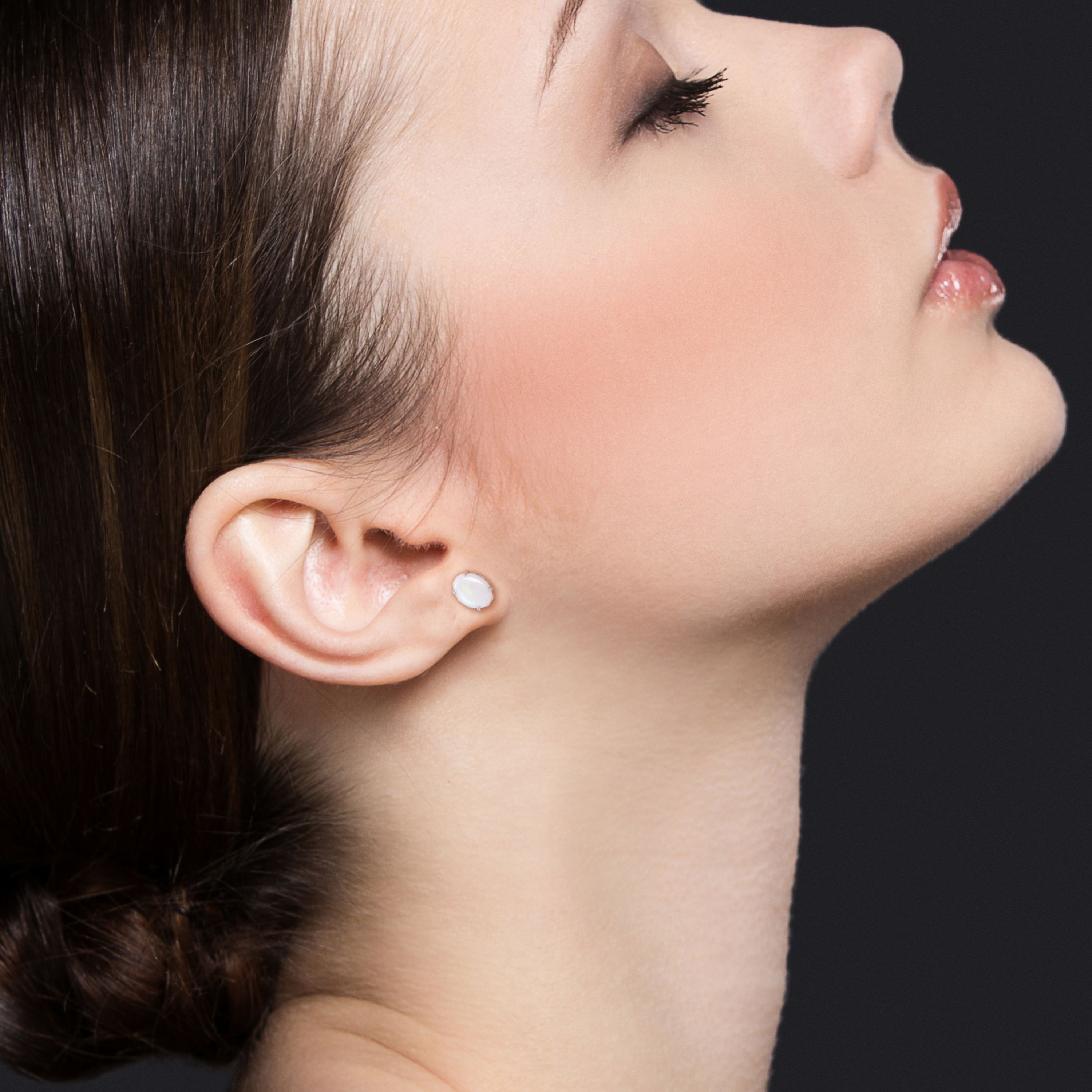 Opal Oval Stud Earrings in Sterling Silver
