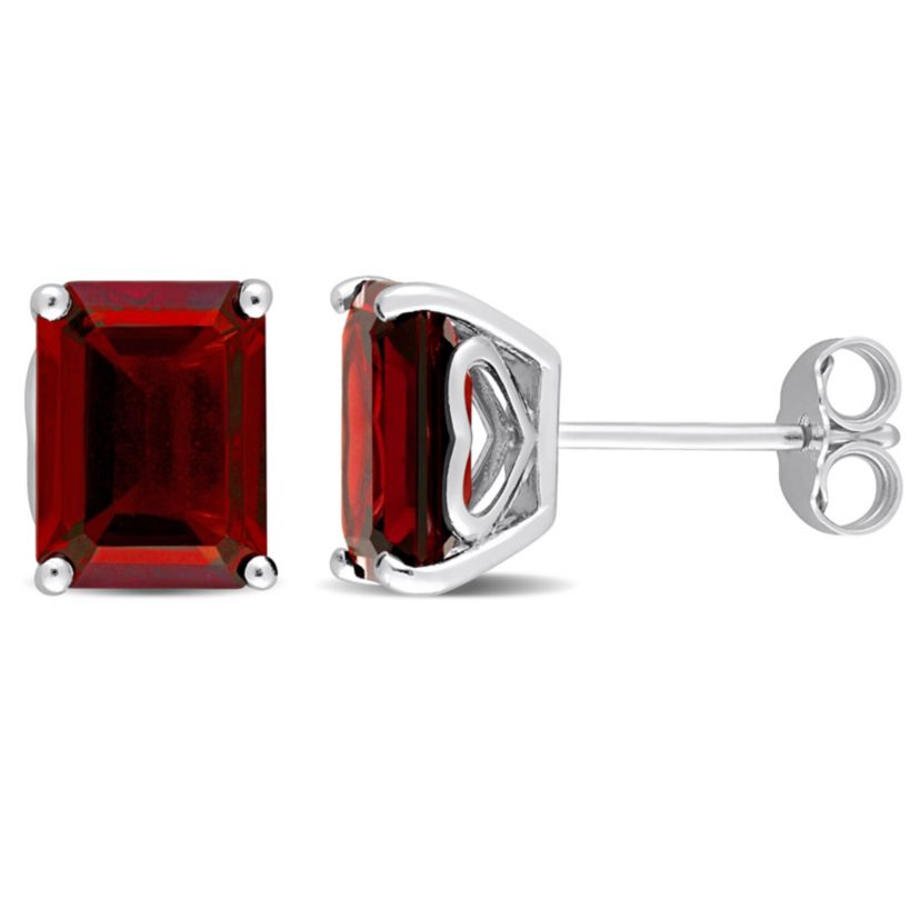 Garnet Stud Earrings in Sterling Silver