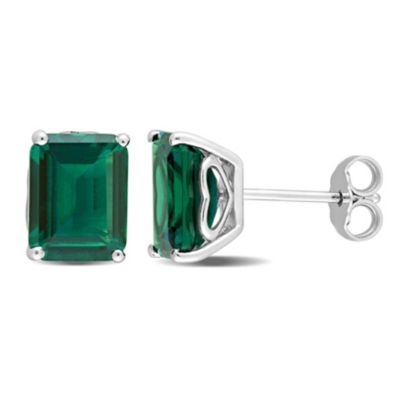Belk & Co Lab Created Emerald Stud Earrings in Sterling Silver