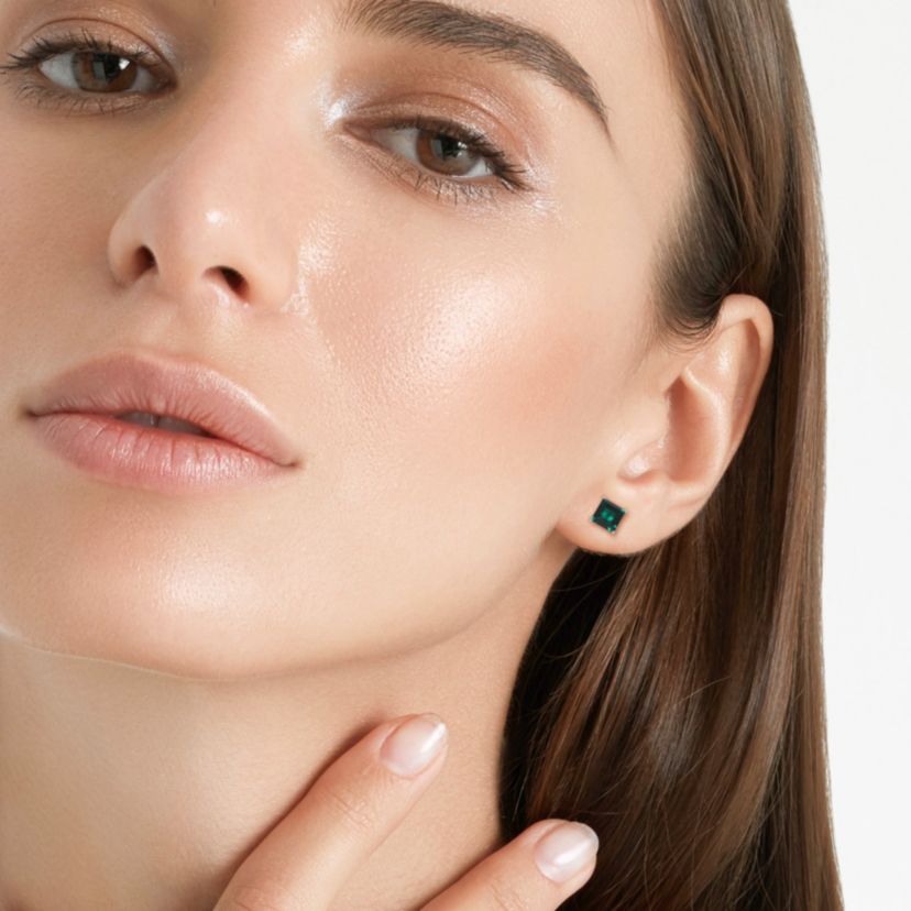 Lab Created Created Emerald Stud Earrings in Sterling Silver