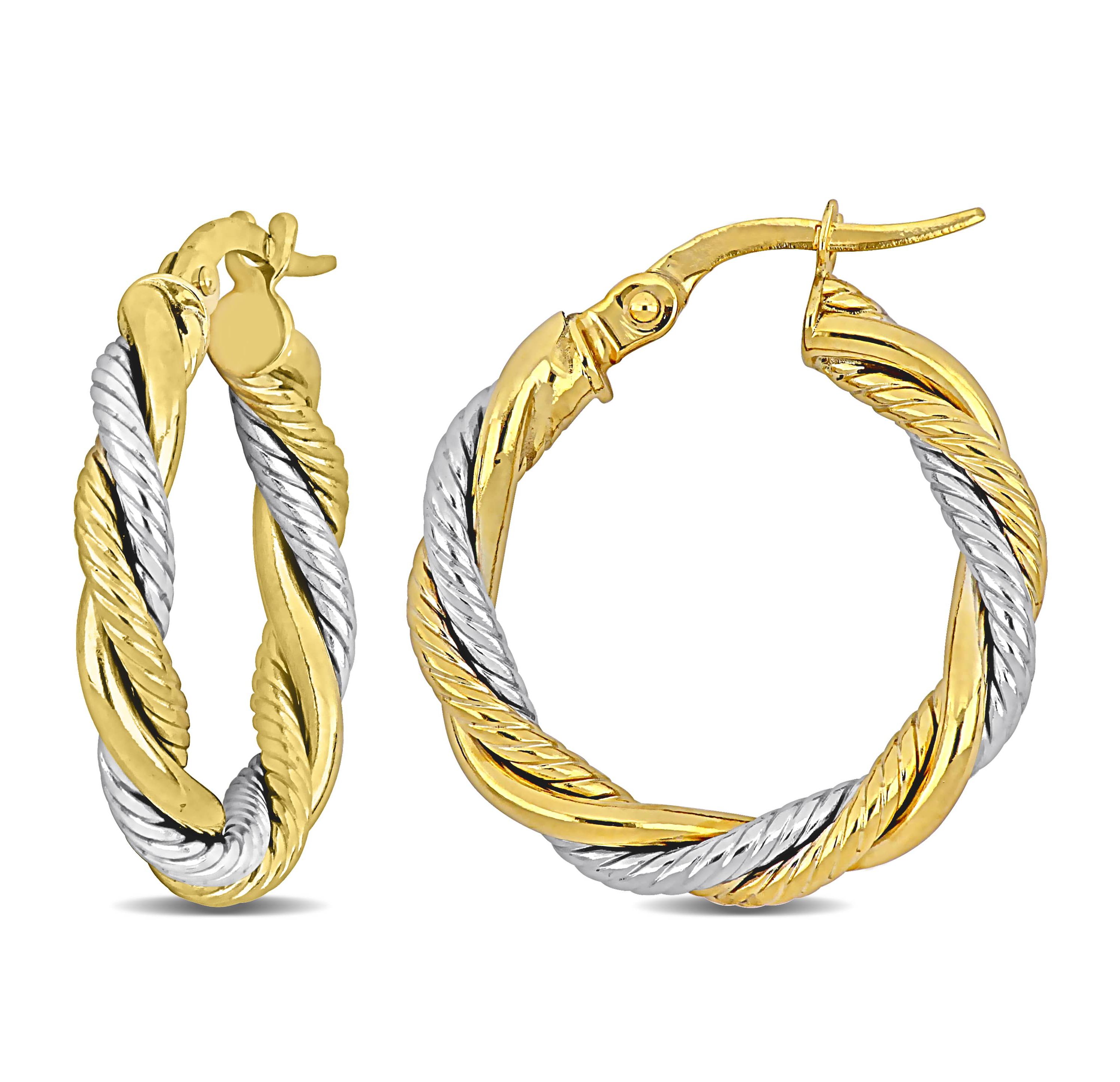 20mm Twisted Hoop Earrings in 10k Yellow and White Gold