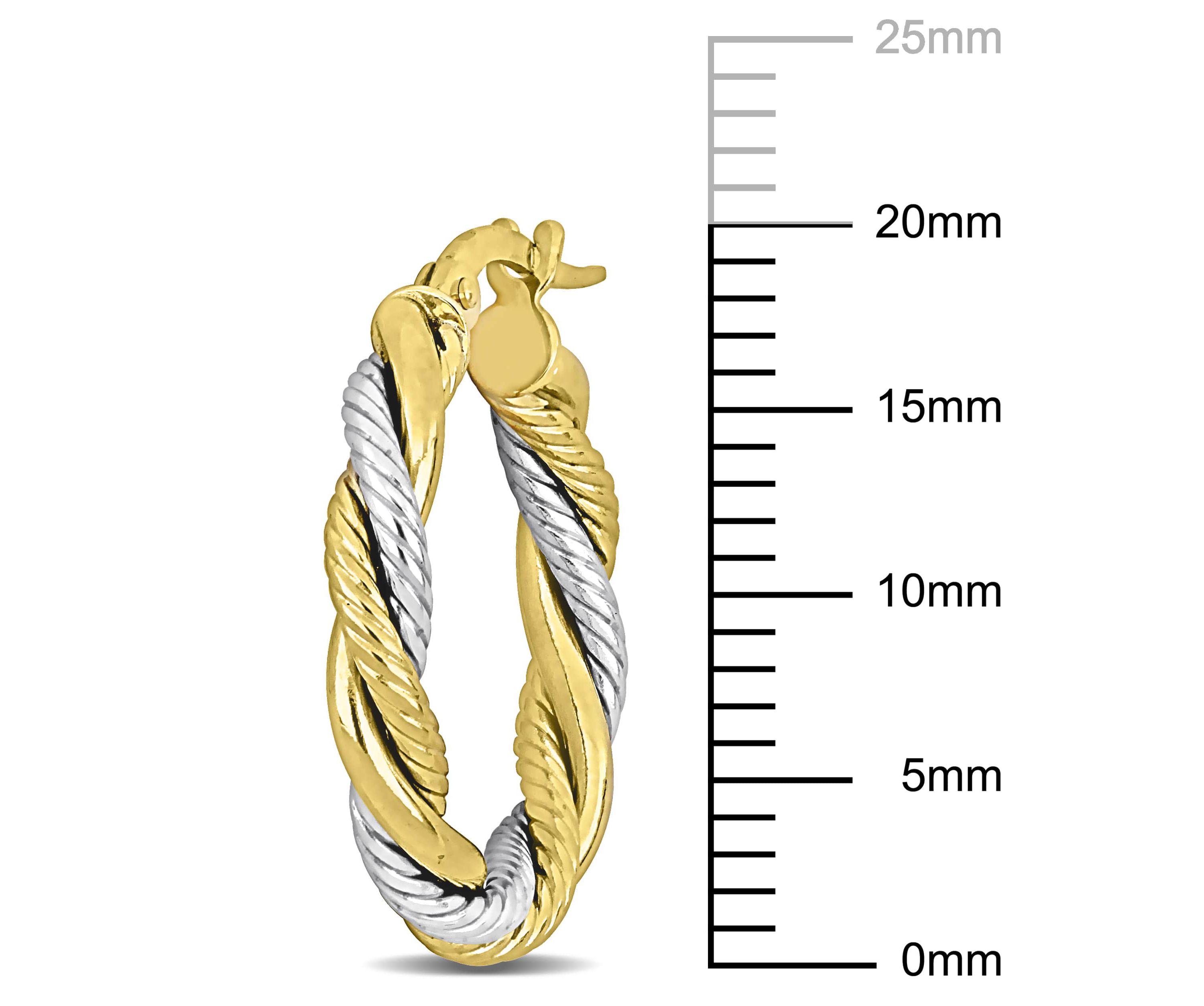 20mm Twisted Hoop Earrings in 10k Yellow and White Gold
