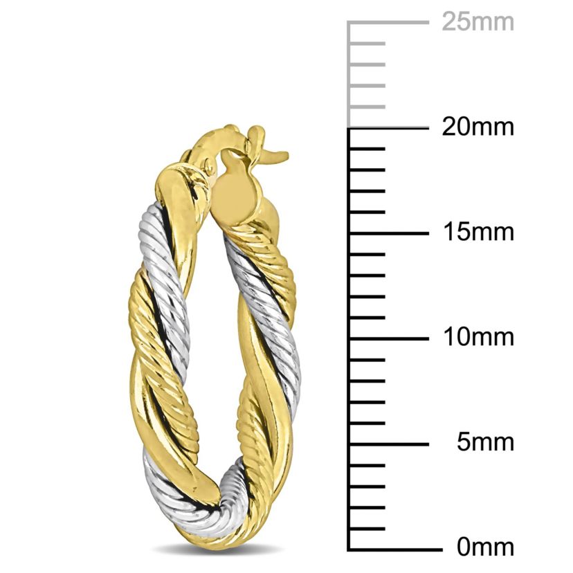 20mm Twisted Hoop Earrings in 10k Yellow and White Gold
