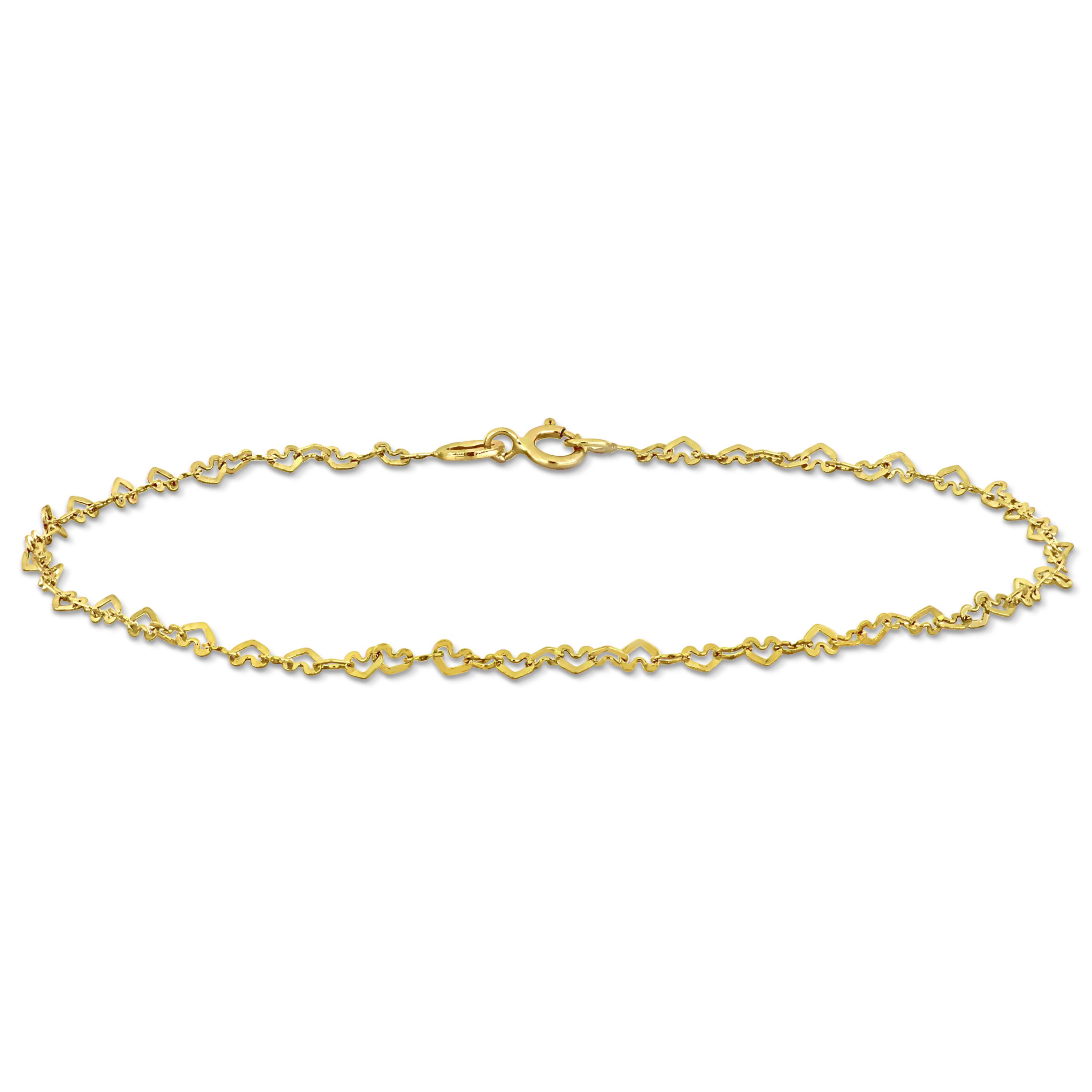 2MM Heart Link Anklet in 14K Yellow Gold, 9"