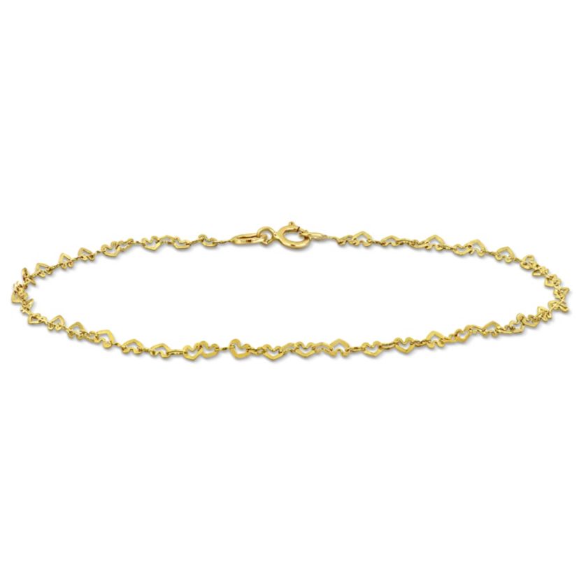 2MM Heart Link Anklet in 14K Yellow Gold, 9"
