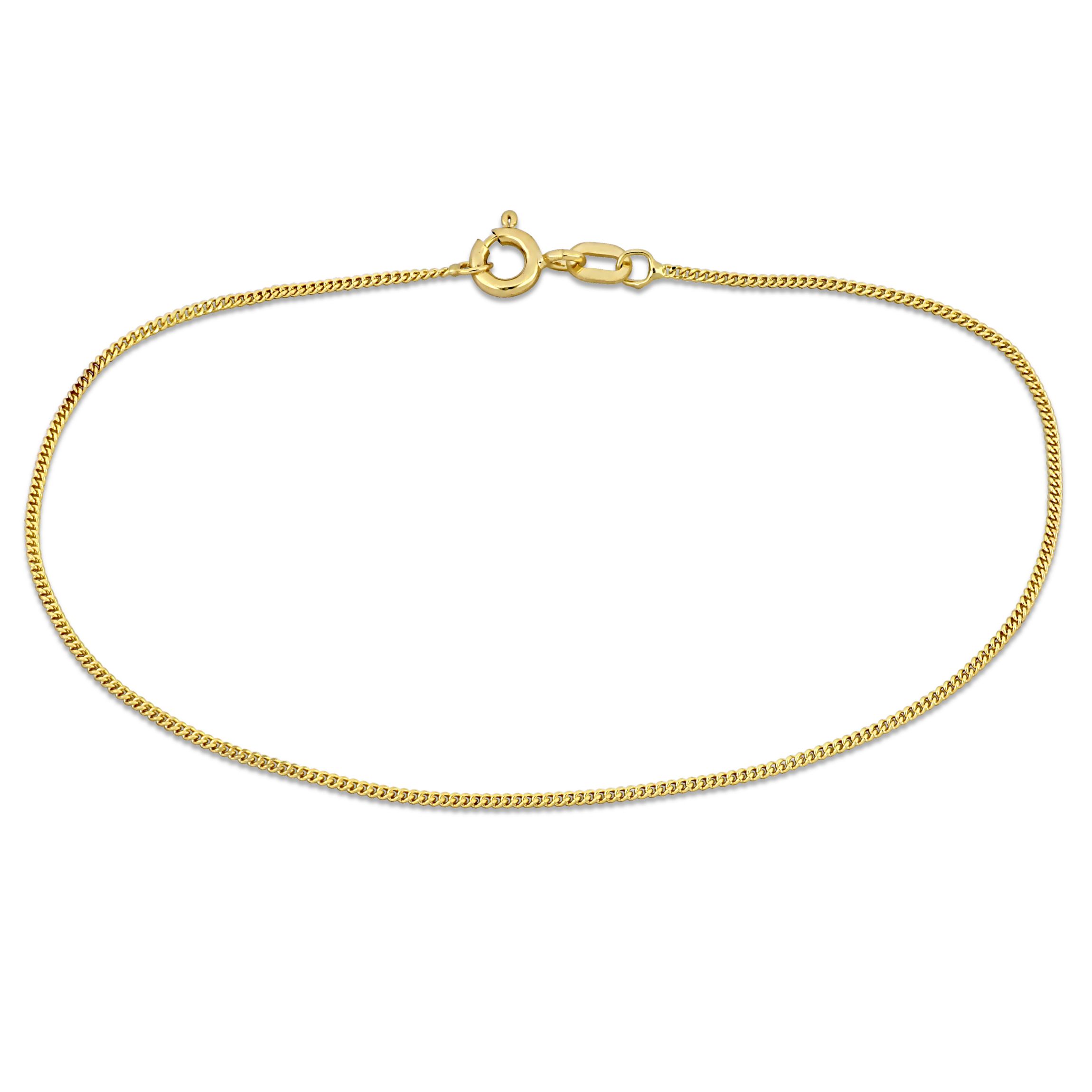 1MM Diamond Cut Flat Curb Anklet in 14K Yellow Gold, 9"
