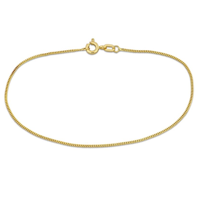 1MM Diamond Cut Flat Curb Anklet in 14K Yellow Gold, 9"