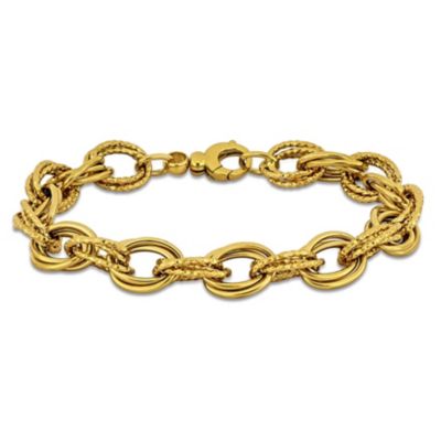 Belk & Co 9MM Hammered and Polished Oval Link Bracelet in 14K Yellow Gold, 7.5 -  5400426BLK012873