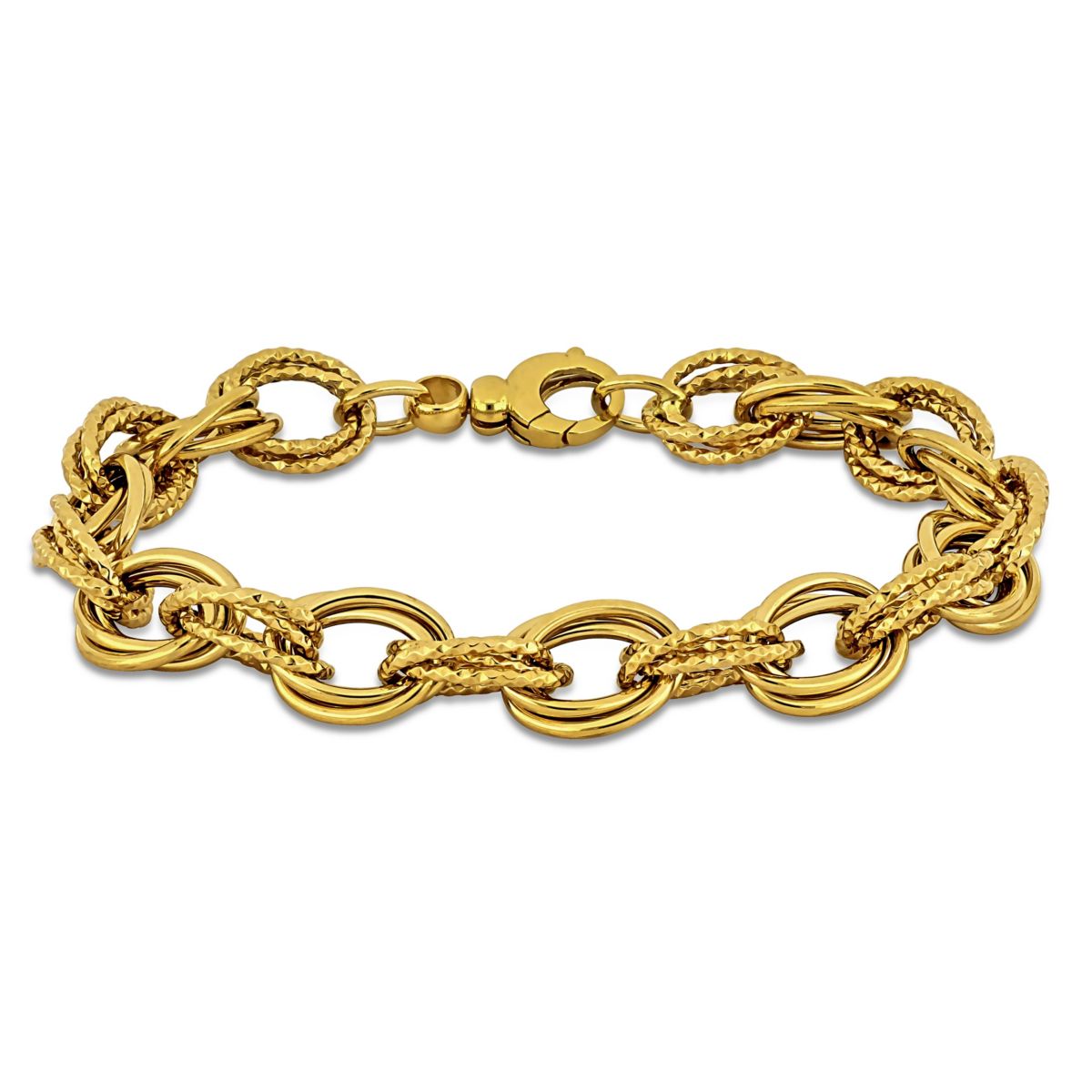 9MM Hammered and Polished Oval Link Bracelet in 14K Yellow Gold, 7.5"