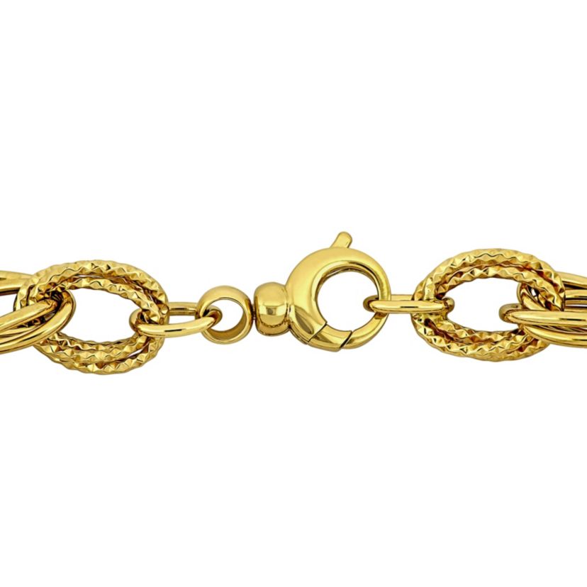9MM Hammered and Polished Oval Link Bracelet in 14K Yellow Gold, 7.5"