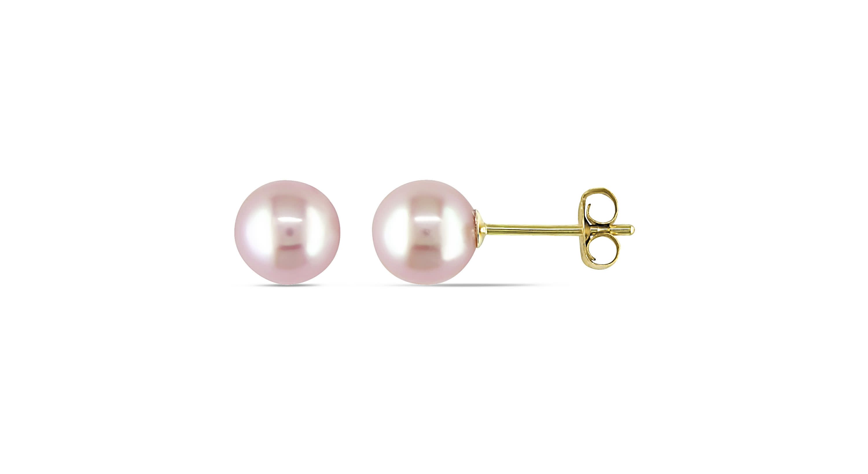 6-6.5mm Pink Freshwater Cultured Pearl Stud Earrings in 14K Yellow Gold