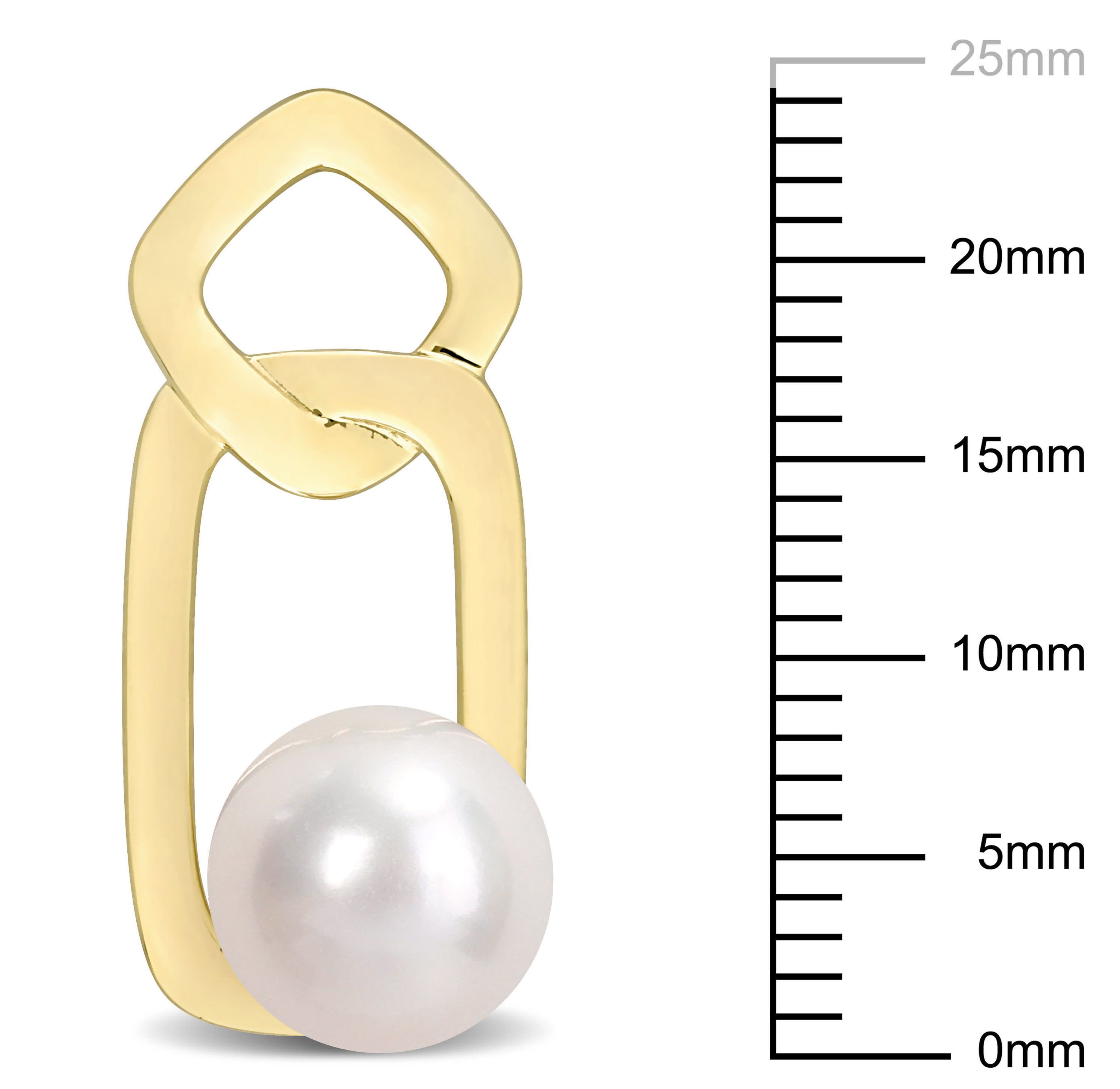 8.5-9mm Freshwater Cultured Pearl Interlocked Drop Stud Earrings in 10K Yellow Gold