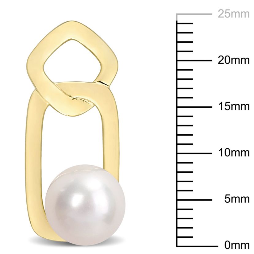 8.5-9mm Freshwater Cultured Pearl Interlocked Drop Stud Earrings in 10K Yellow Gold