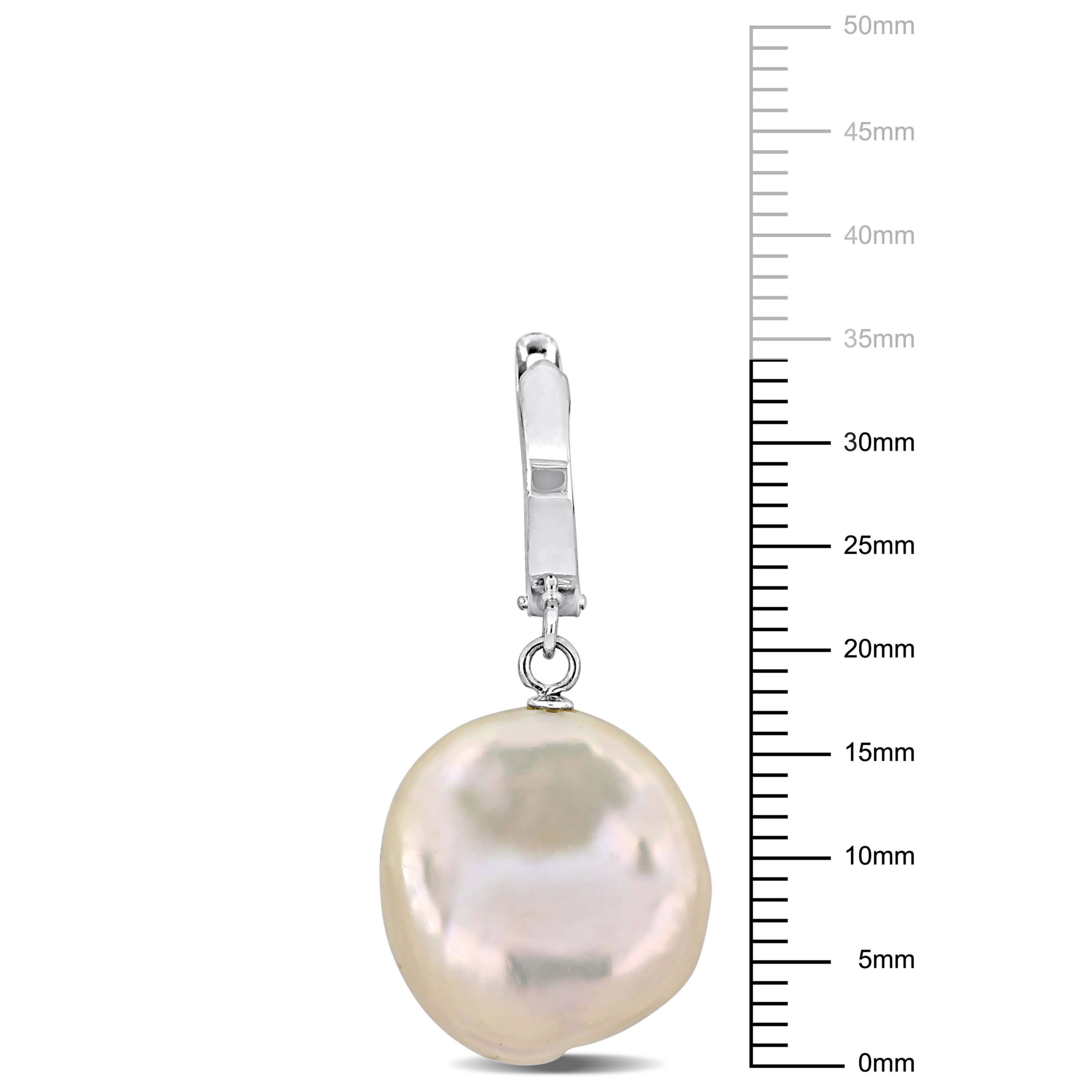 16.5-17mm Pink Coin Freshwater Cultured Pearl Hoop Earrings in 14K White Gold