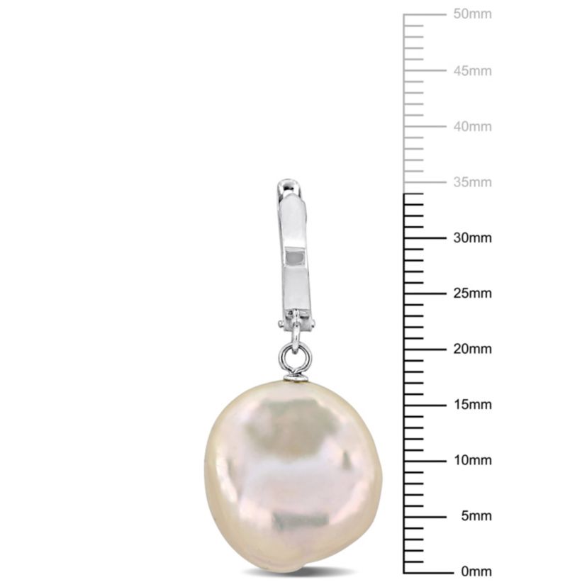 16.5-17mm Pink Coin Freshwater Cultured Pearl Hoop Earrings in 14K White Gold