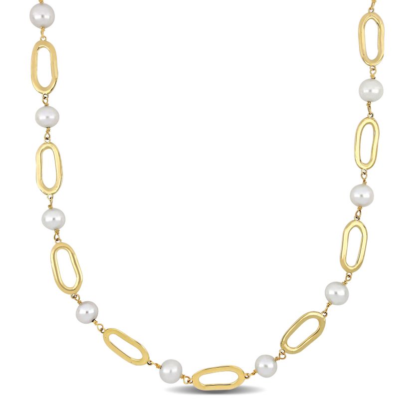 6.5-7mm Freshwater Cultured Pearl Link Necklace in 10K Yellow Gold