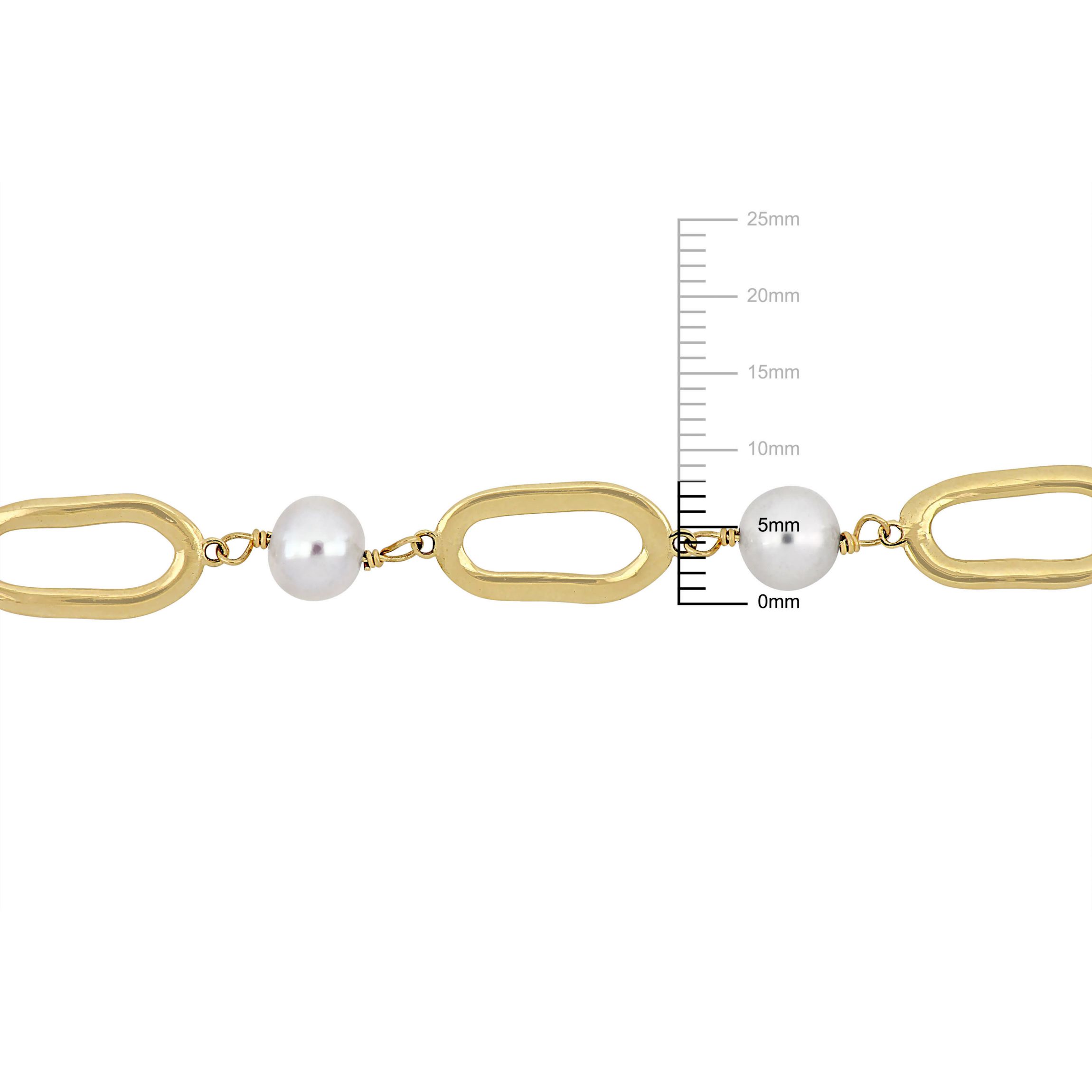 6.5-7mm Freshwater Cultured Pearl Link Necklace in 10K Yellow Gold