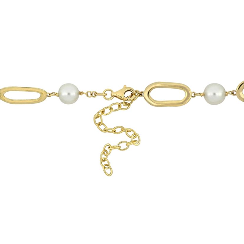6.5-7mm Freshwater Cultured Pearl Link Necklace in 10K Yellow Gold