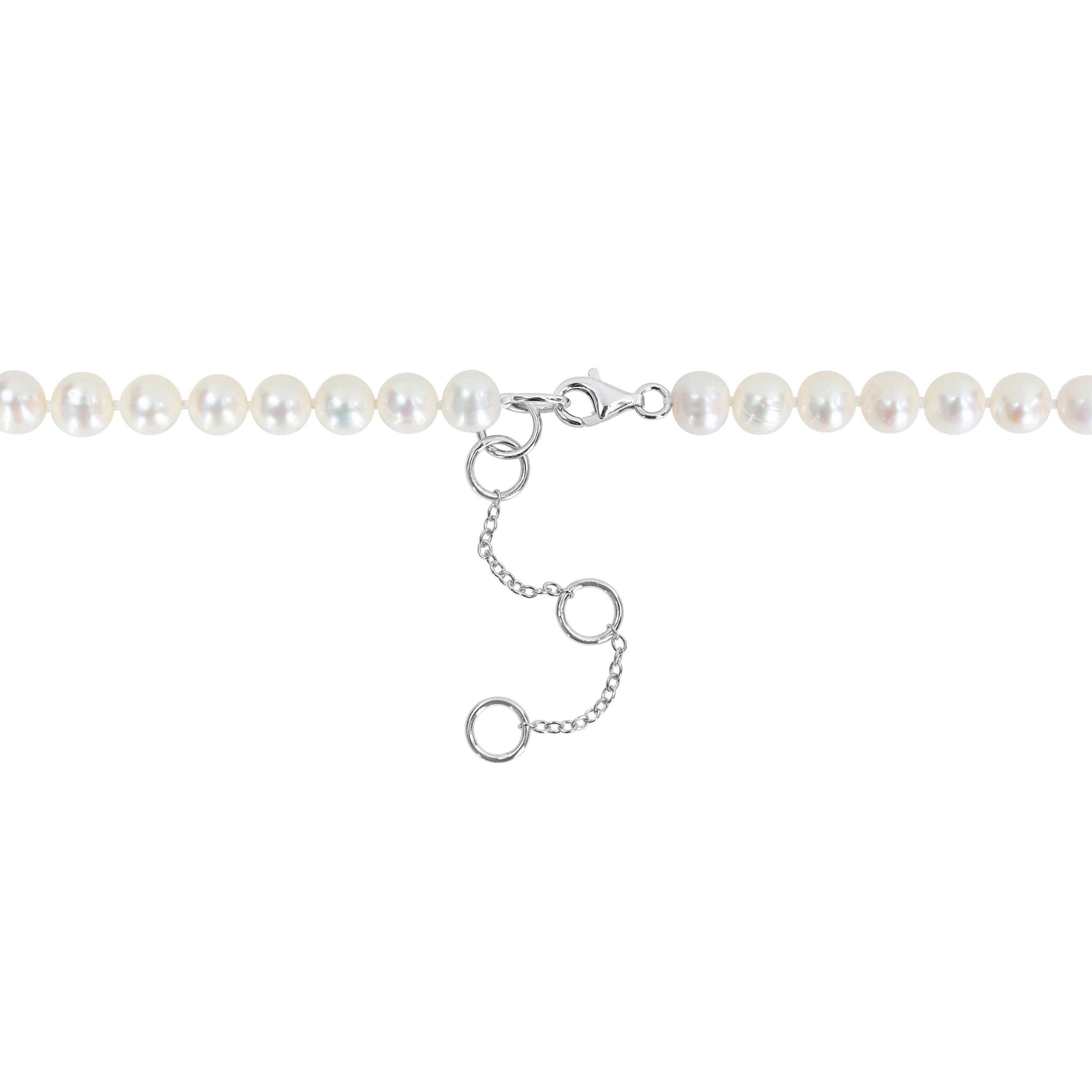 7-7.5mm Freshwater Cultured Pearl and Black Diamond Accent Boxing Glove Necklace in Sterling Silver