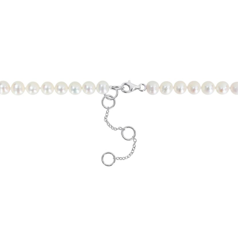 7-7.5mm Freshwater Cultured Pearl and Black Diamond Accent Boxing Glove Necklace in Sterling Silver