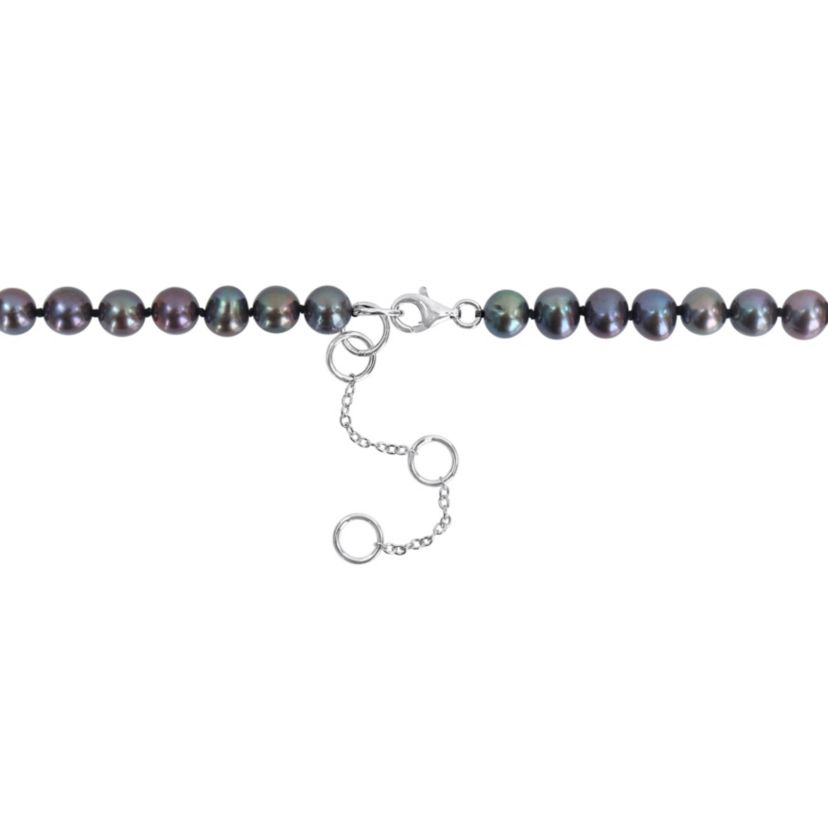 7-7.5mm Black Freshwater Cultured Pearl Anchor Charm Necklace in Sterling Silver