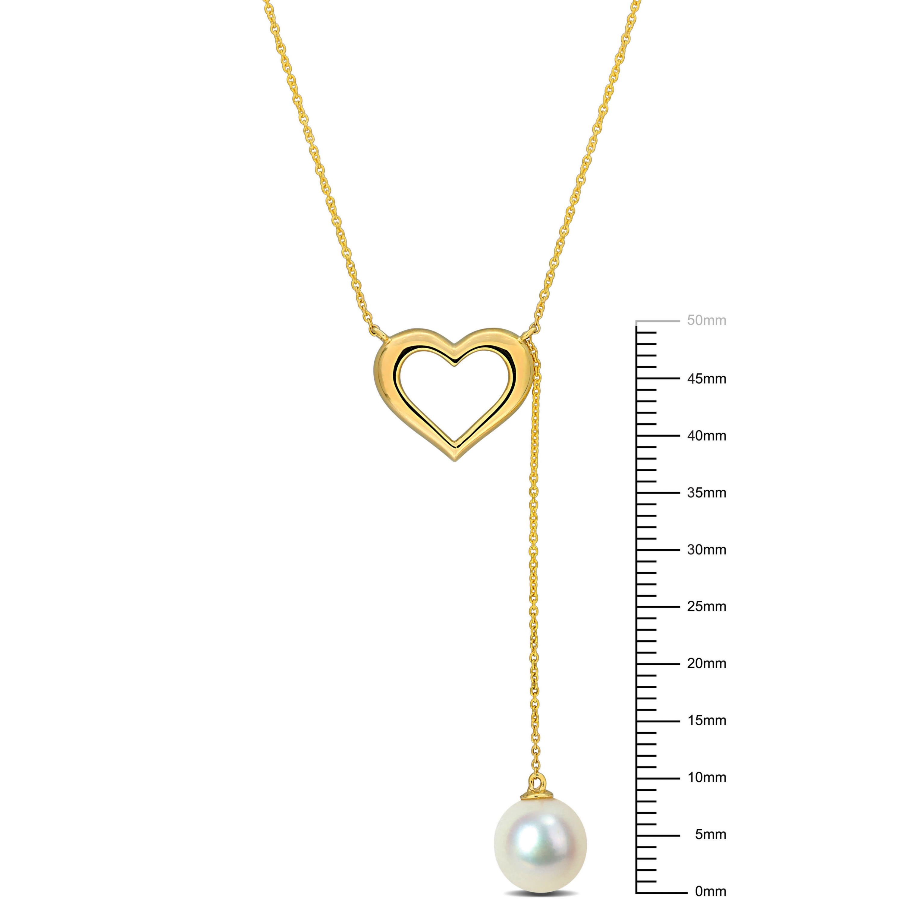 8-8.5mm Freshwater Cultured Pearl Heart Lariat Necklace in 10K Yellow Gold